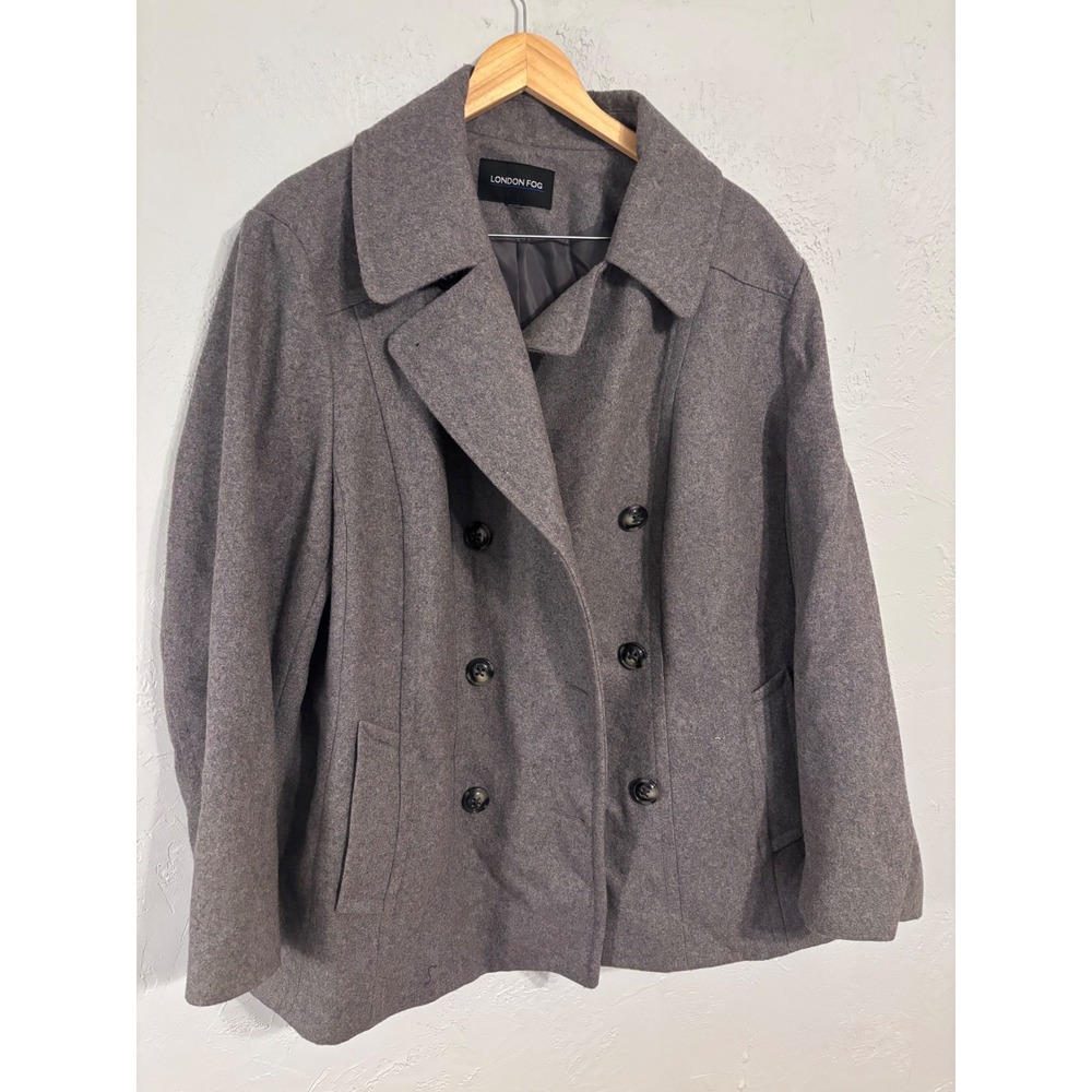 London Fog Gray Wool Blend Double Breasted Pea Coat